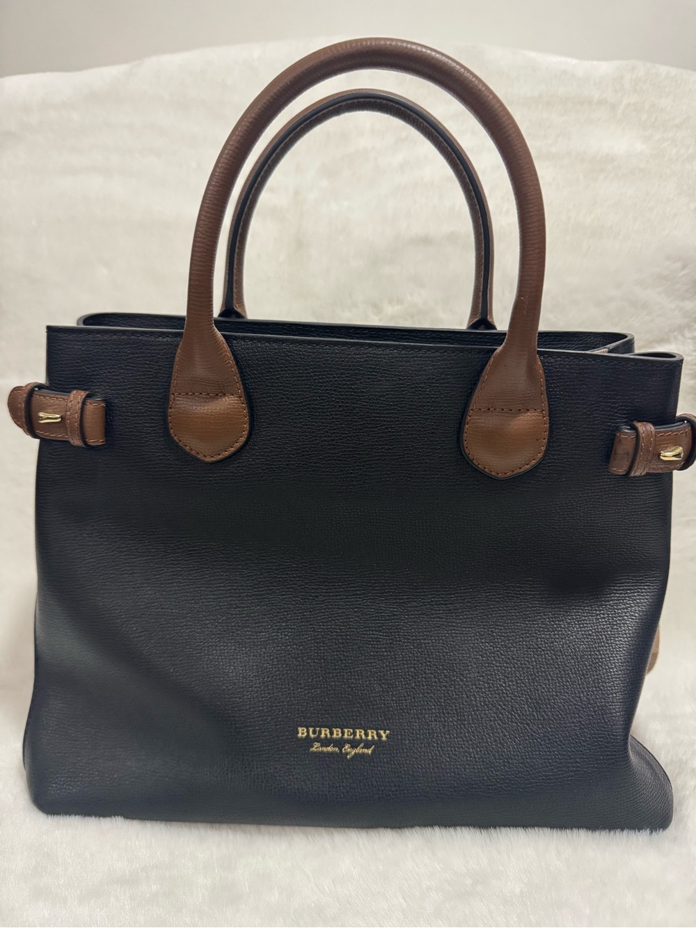 Burberry Black Satchel with Brown Top Handles